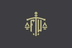 carta fw logotipo para lei escritório e advogado com criativo escala e espada ícone Projeto vetor