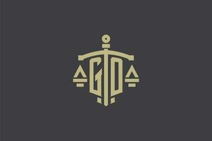 carta ir logotipo para lei escritório e advogado com criativo escala e espada ícone Projeto vetor