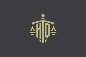 carta hq logotipo para lei escritório e advogado com criativo escala e espada ícone Projeto vetor