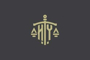 carta por logotipo para lei escritório e advogado com criativo escala e espada ícone Projeto vetor