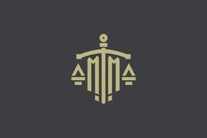 carta milímetros logotipo para lei escritório e advogado com criativo escala e espada ícone Projeto vetor