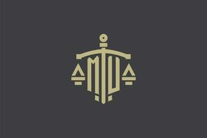 carta mu logotipo para lei escritório e advogado com criativo escala e espada ícone Projeto vetor