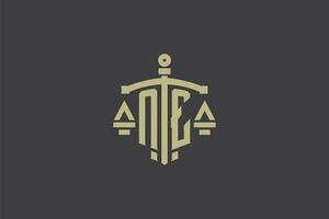 carta ne logotipo para lei escritório e advogado com criativo escala e espada ícone Projeto vetor