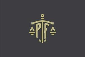 carta pf logotipo para lei escritório e advogado com criativo escala e espada ícone Projeto vetor