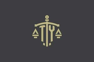 carta ty logotipo para lei escritório e advogado com criativo escala e espada ícone Projeto vetor
