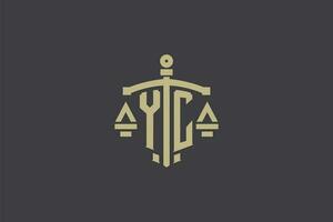 carta yc logotipo para lei escritório e advogado com criativo escala e espada ícone Projeto vetor