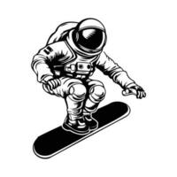 astronauta em snowboarder dentro espaço, astronauta em uma surfar borda desenho animado vetor