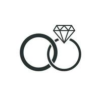 noivado anel com diamante vetor ícone dentro plano estilo. Casamento jóias anel ilustração em branco isolado fundo. romance relação conceito.