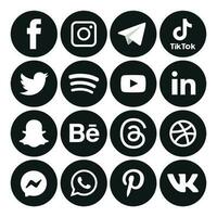 Preto e branco social meios de comunicação ícones conjunto logotipo vetor ilustrador rede