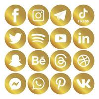 ouro social meios de comunicação ícones conjunto logotipo vetor ilustrador rede