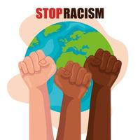 pare o racismo, com as mãos em punho e planeta do mundo, o conceito de vida negra importa vetor