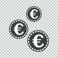 euro moedas ícone. vetor ilustração dentro plano estilo. Preto moeda em isolado fundo.