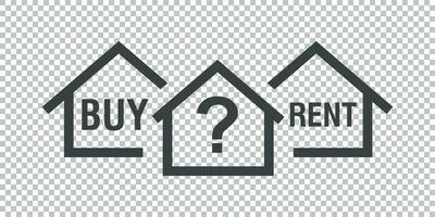 Comprar ou renda casa. Preto casa símbolo com a pergunta. vetor ilustração dentro plano estilo em isolado fundo.