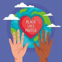 pare o racismo, com as mãos, o coração e o planeta do mundo, o conceito de vida negra importa vetor