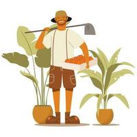 desenho de homem jardineiro com design geral de planta e arbusto vetor