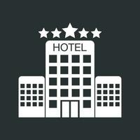 hotel ícone isolado em Preto fundo. simples plano pictograma para negócios, marketing, Internet conceito. na moda moderno vetor símbolo para rede local Projeto ou Móvel aplicativo.