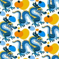 vetor desatado padronizar com azul chinês dragões com pontos. desenhado à mão. abstrato arte imprimir. papel de parede, tecido projeto, tecido, guardanapo, têxtil Projeto modelo, fundo. mitológico. ano Dragão