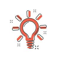 ícone de lâmpada de desenho vetorial em estilo cômico. pictograma de ilustração de sinal de lâmpada elétrica. conceito de efeito de respingo de negócios de lâmpada de ideia. vetor