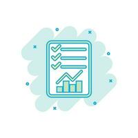 desenho animado colori lista de controle ícone dentro quadrinho estilo. documento Verifica placa ilustração pictograma. diagrama gráfico respingo o negócio conceito. vetor