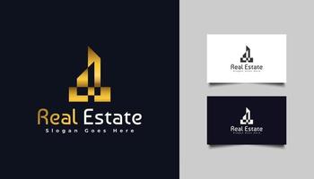 logotipo de ouro imobiliário de luxo. elemento de modelo de design de logotipo de construção arquitetura de construção vetor