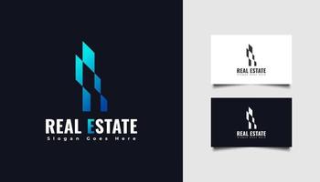 logotipo imobiliário moderno com conceito abstrato em gradiente azul. construção, arquitetura ou modelo de design de logotipo de construção vetor