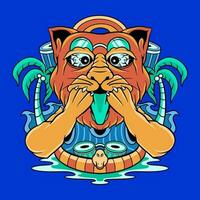 gato rabisco estilo vetor t camisa Projeto obra de arte, mão música desenhado verão tropical paraíso de praia colorida plano ilustração