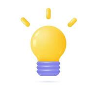 3d brilhando luz lâmpada ícone dentro uma minimalista desenho animado estilo. a conceito do uma Novo ideia, o negócio ou encontrado solução para uma problema. vetor ilustração isolado em belmo fundo