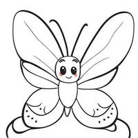 borboleta, bonitinho, alegre, legal, fácil para cor, crianças desenho, sorridente, vetor ilustração linha arte