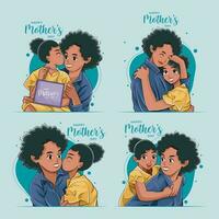 feliz mães dia vetor ilustração. africano americano mulheres e filha do diferente tendo Diversão desenho animado personagens pró baixar