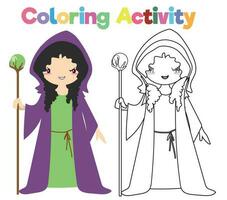 coloração atividade para crianças. coloração fada conto medieval reino. vetor arquivo.