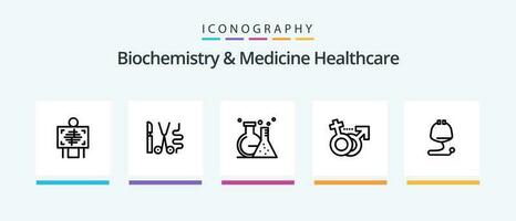 bioquímica e remédio cuidados de saúde linha 5 ícone pacote Incluindo paciente. saúde. gênero. médico. espaço. criativo ícones Projeto vetor