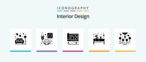 interior Projeto glifo 5 ícone pacote Incluindo lustre. papel. construção. escritório. escrivaninha. criativo ícones Projeto vetor