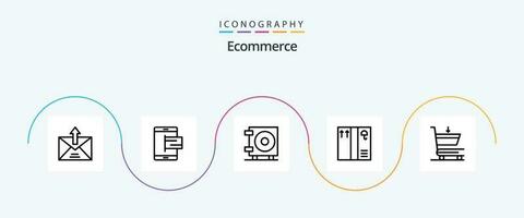 comércio eletrônico linha 5 ícone pacote Incluindo . comércio. pagar. carrinho. caixa vetor