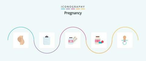 gravidez plano 5 ícone pacote Incluindo tábua. cápsula. papel. comprimido. vetor