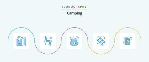 acampamento azul 5 ícone pacote Incluindo . Gasolina. bolsa. vasilha. marshmallow vetor