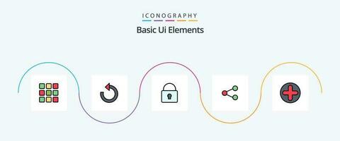 básico ui elementos linha preenchidas plano 5 ícone pacote Incluindo placa. compartilhamento. trancar. social . meios de comunicação vetor