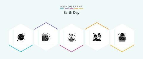 terra dia 25 glifo ícone pacote Incluindo árvore. natural. de Meio Ambiente proteção. folhas. global vetor