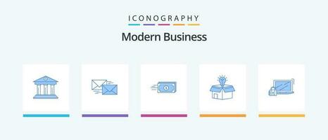moderno o negócio azul 5 ícone pacote Incluindo caixa. dinheiro. avançar. fluxo. dólar. criativo ícones Projeto vetor