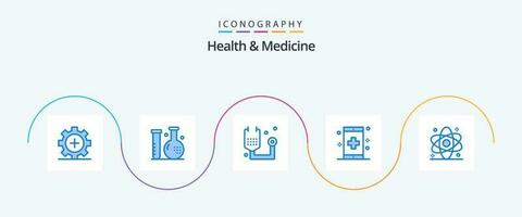 saúde e remédio azul 5 ícone pacote Incluindo saúde. átomo. saúde. saúde. ginástica vetor