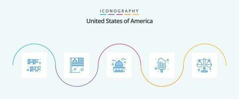 EUA azul 5 ícone pacote Incluindo gelo creme. creme. EUA. frio. EUA vetor