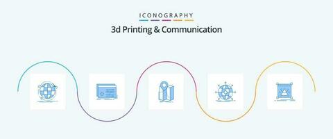 3d impressão e comunicação azul 5 ícone pacote Incluindo internacional. negócios. configurações. rota. mapa vetor