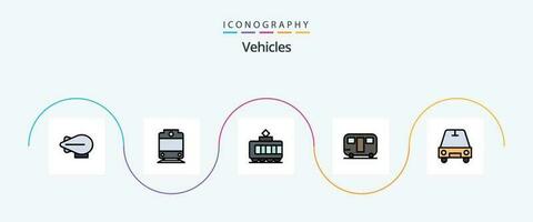 veículos linha preenchidas plano 5 ícone pacote Incluindo . reboque. passageiro vetor