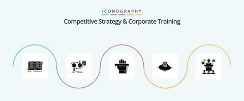 competitivo estratégia e corporativo Treinamento glifo 5 ícone pacote Incluindo inovação. conceito. mercado. negócios. Aprendendo vetor