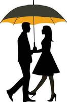 silhueta do uma casal debaixo a guarda-chuva ilustração vetor
