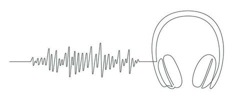 fones de ouvido e audio rastrear desenhado dentro 1 contínuo linha. 1 linha desenho, minimalismo. vetor ilustração.