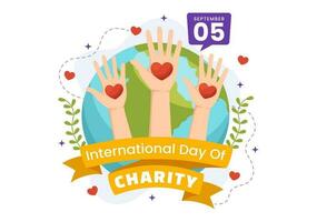 internacional dia do caridade vetor ilustração em 5 setembro com doação pacote amor conceito fundo dentro plano desenho animado mão desenhado modelos
