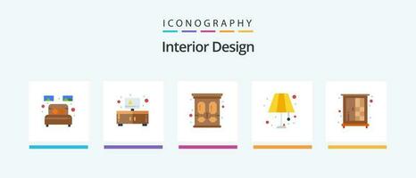 interior Projeto plano 5 ícone pacote Incluindo armário. claro. televisão. lâmpada. roupas. criativo ícones Projeto vetor