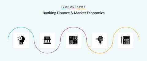 bancário finança e mercado economia glifo 5 ícone pacote Incluindo fazer. capital. prédio. receita. casa vetor