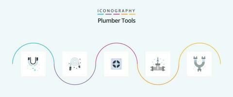 encanador plano 5 ícone pacote Incluindo tubos. temperatura. extrator. encanamento. tubo vetor