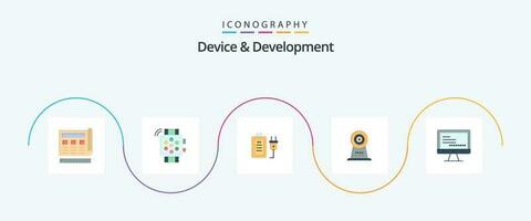 dispositivo e desenvolvimento plano 5 ícone pacote Incluindo computador. segurança. Educação. Webcam. Educação vetor